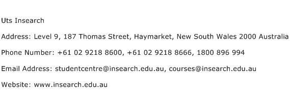 Uts Insearch Address Contact Number