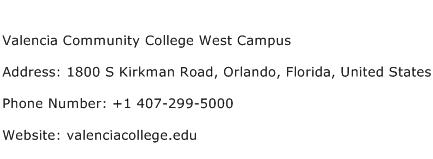 Valencia Community College West Campus Address Contact Number