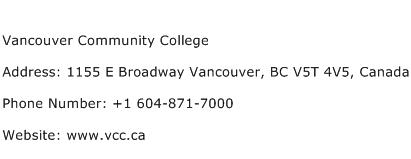 Vancouver Community College Address Contact Number