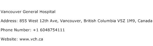 Vancouver General Hospital Address Contact Number