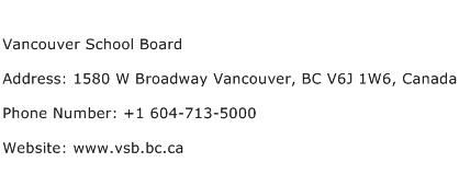 Vancouver School Board Address Contact Number