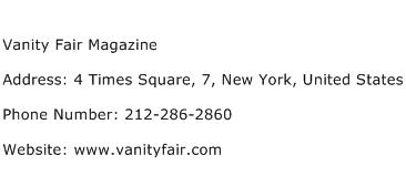 Vanity Fair Magazine Address Contact Number