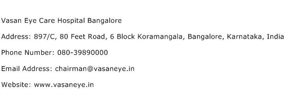 Vasan Eye Care Hospital Bangalore Address Contact Number