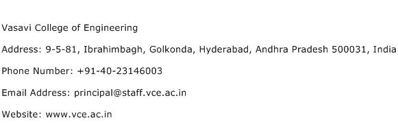 Vasavi College of Engineering Address Contact Number
