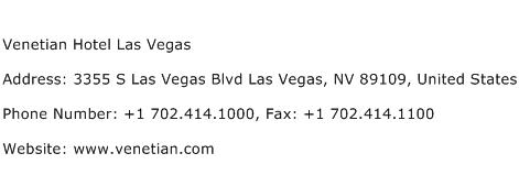 Venetian Hotel Las Vegas Address Contact Number