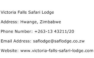 Victoria Falls Safari Lodge Address Contact Number