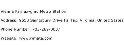 Vienna Fairfax gmu Metro Station Address Contact Number