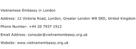 Vietnamese Embassy in London Address Contact Number