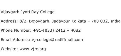 Vijaygarh Jyoti Ray College Address Contact Number
