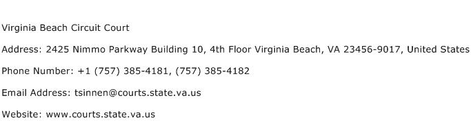 Virginia Beach Circuit Court Address Contact Number of Virginia Beach