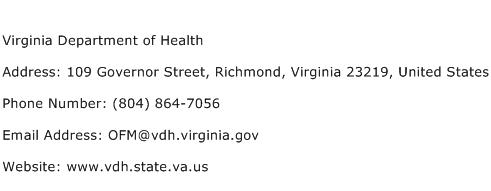 Virginia Department of Health Address Contact Number