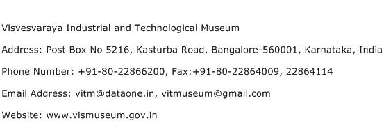 Visvesvaraya Industrial and Technological Museum Address Contact Number