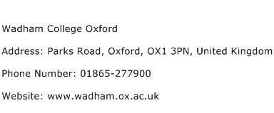 Wadham College Oxford Address Contact Number