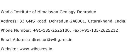 Wadia Institute of Himalayan Geology Dehradun Address Contact Number