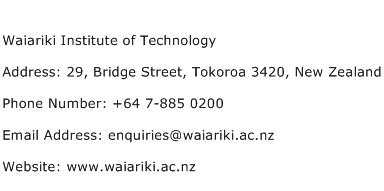Waiariki Institute of Technology Address Contact Number