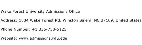 Wake Forest University Admissions Office Address Contact Number