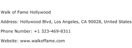 Walk of Fame Hollywood Address Contact Number