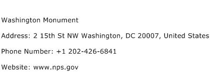 Washington Monument Address Contact Number