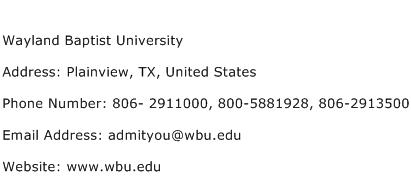 Wayland Baptist University Address Contact Number