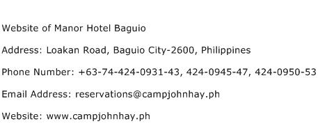 Website of Manor Hotel Baguio Address Contact Number