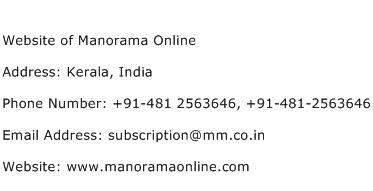 Website of Manorama Online Address Contact Number
