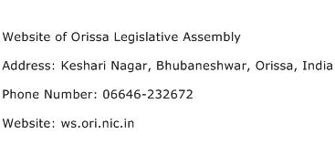 Website of Orissa Legislative Assembly Address Contact Number