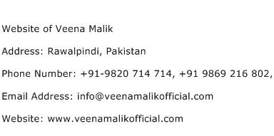 Website of Veena Malik Address Contact Number