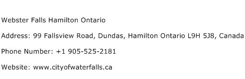 Webster Falls Hamilton Ontario Address Contact Number