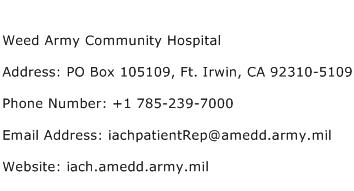 Weed Army Community Hospital Address Contact Number