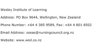 Wesley Institute of Learning Address Contact Number