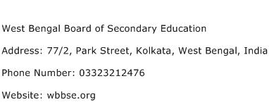 West Bengal Board of Secondary Education Address Contact Number