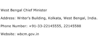 West Bengal Chief Minister Address Contact Number