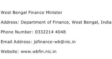West Bengal Finance Minister Address Contact Number