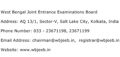 West Bengal Joint Entrance Examinations Board Address Contact Number