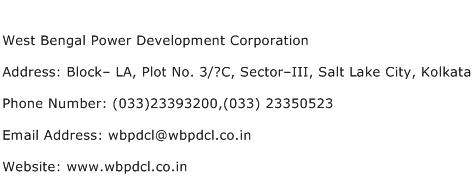 West Bengal Power Development Corporation Address Contact Number