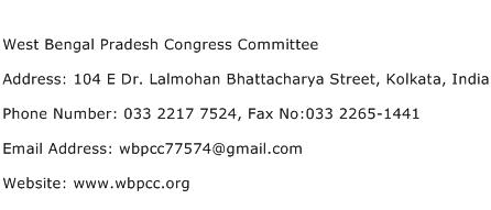 West Bengal Pradesh Congress Committee Address Contact Number