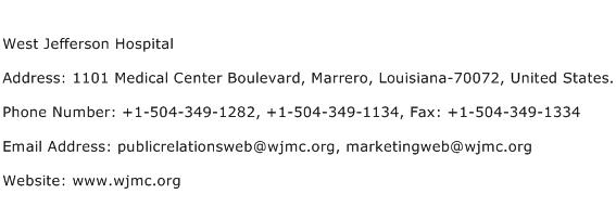 West Jefferson Hospital Address Contact Number