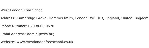 West London Free School Address Contact Number
