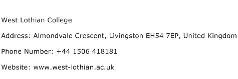 West Lothian College Address Contact Number