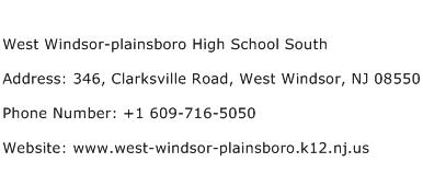 West Windsor plainsboro High School South Address Contact Number