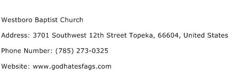 Westboro Baptist Church Address Contact Number