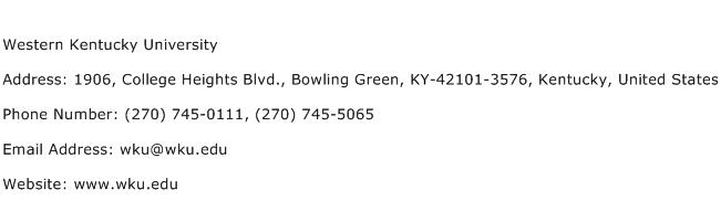 Western Kentucky University Address Contact Number