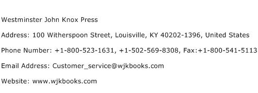 Westminster John Knox Press Address Contact Number