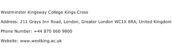 Westminster Kingsway College Kings Cross Address Contact Number