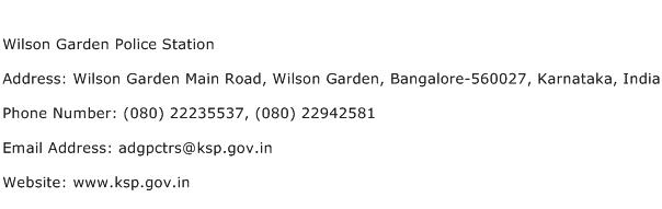 Wilson Garden Police Station Address Contact Number