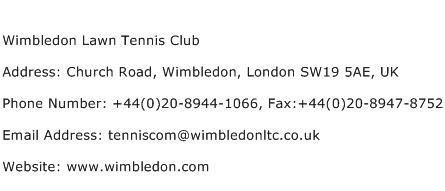 Wimbledon Lawn Tennis Club Address Contact Number