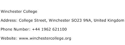 Winchester College Address Contact Number