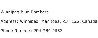 Winnipeg Blue Bombers Address Contact Number