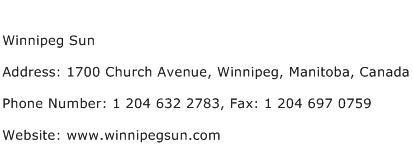Winnipeg Sun Address Contact Number