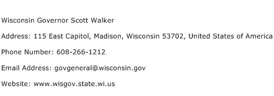 Wisconsin Governor Scott Walker Address Contact Number
